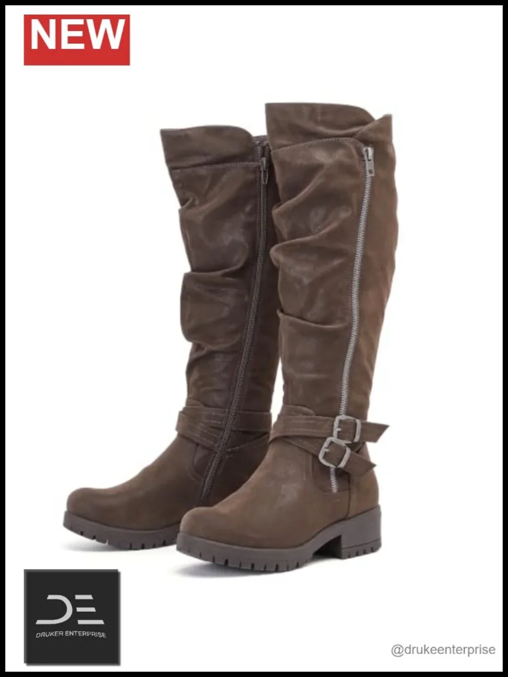 Women's Knee High Slouchy Faux Leather Boots Side Zipper Round Toe